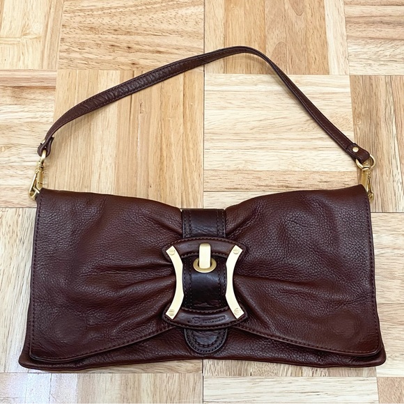 B. Makowsky 100% Genuine Leather Brandy Convertible Envelope Clutch Shoulder Bag - Picture 4 of 14